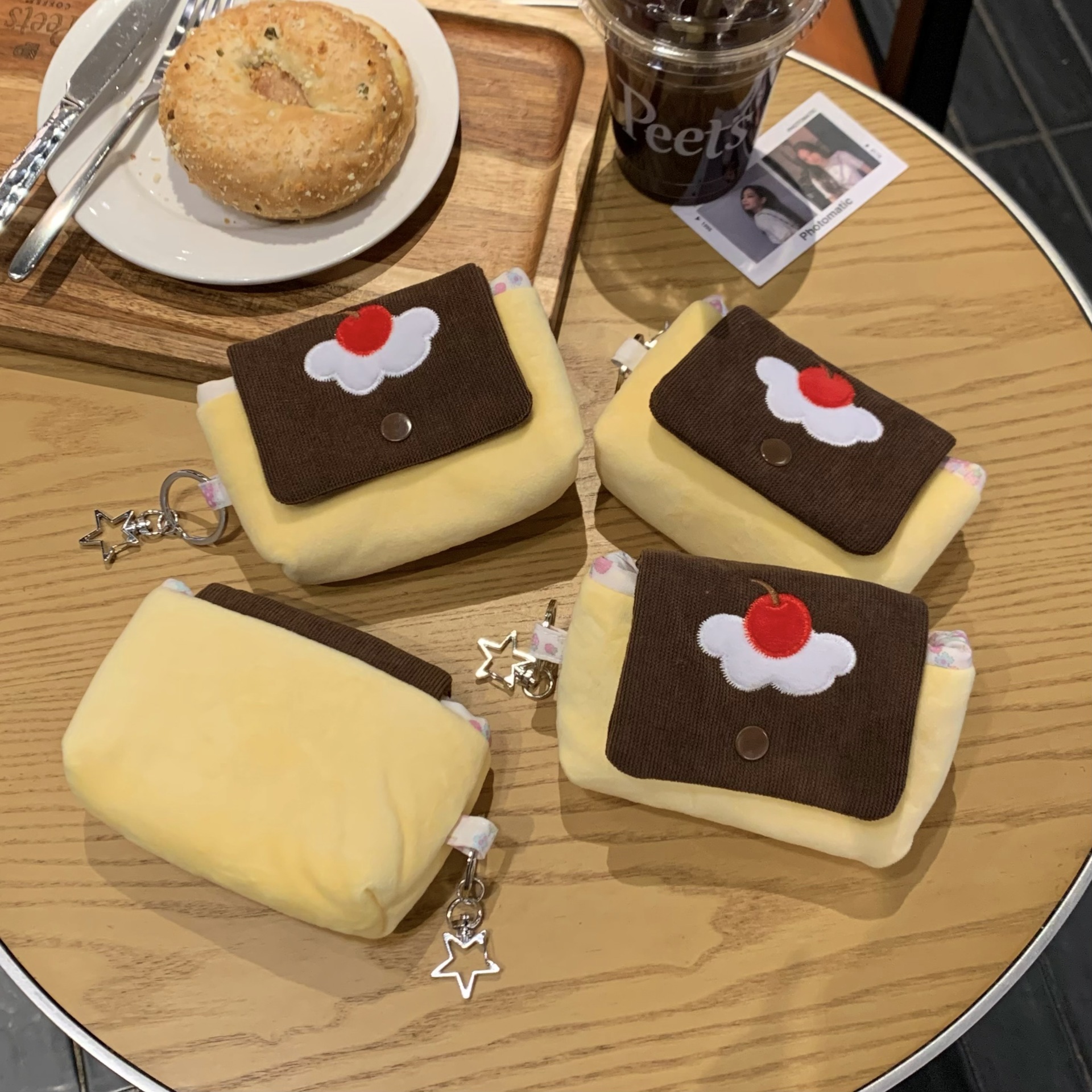 Cute Cherry Pudding Coin Purse Cartoon Mini Plush Portable Small Wallet Multifunctional Storage Card Holder Earphone Bag_maomaolike.com
