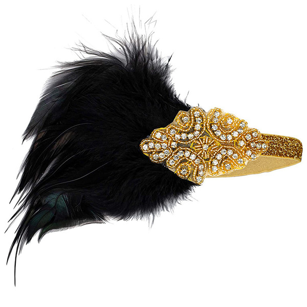 1920s masquerade headband women's diamond-encrusted feather headband…