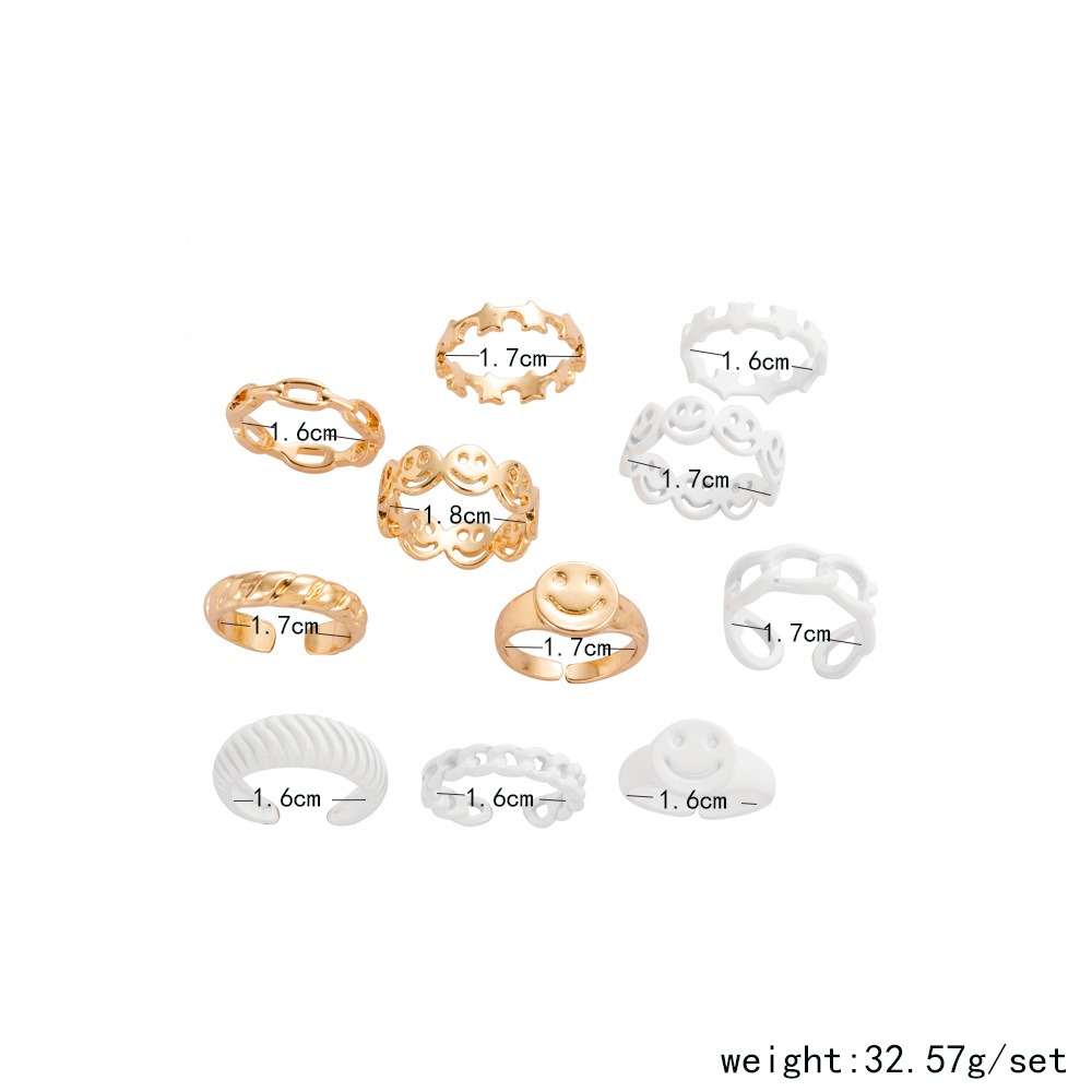 New Personality Stitching Star Smiley Face Hollow Ring Opening Adjustment 11-piece Rings display picture 1