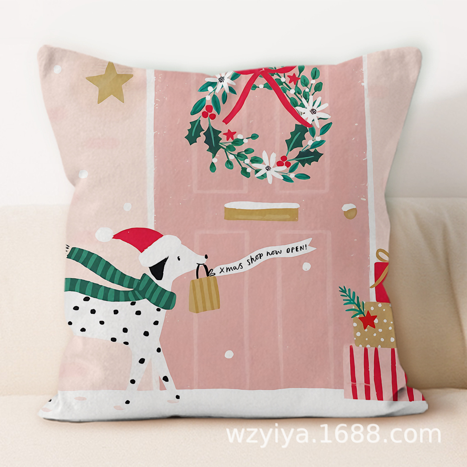 Cartoon Navidad impresa almohada cuadrada sala de estar sofá dormitorio cabezal de cama almohada funda sin núcleo cojín