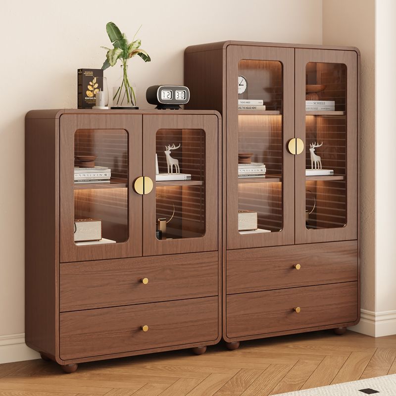 Solid Wood Bookcase Integrated Wall-Mounted Household Glass Door Floor-Standing Dust-Proof Living Room Display Storage Cabinet Combination Storage Bookshelf