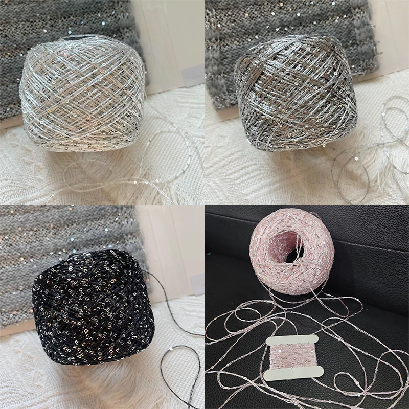 Sequin alambre de seda seda seda seda de color brillante cuentas de gancho suéter DIY tejido a mano 50g fábrica al por mayor