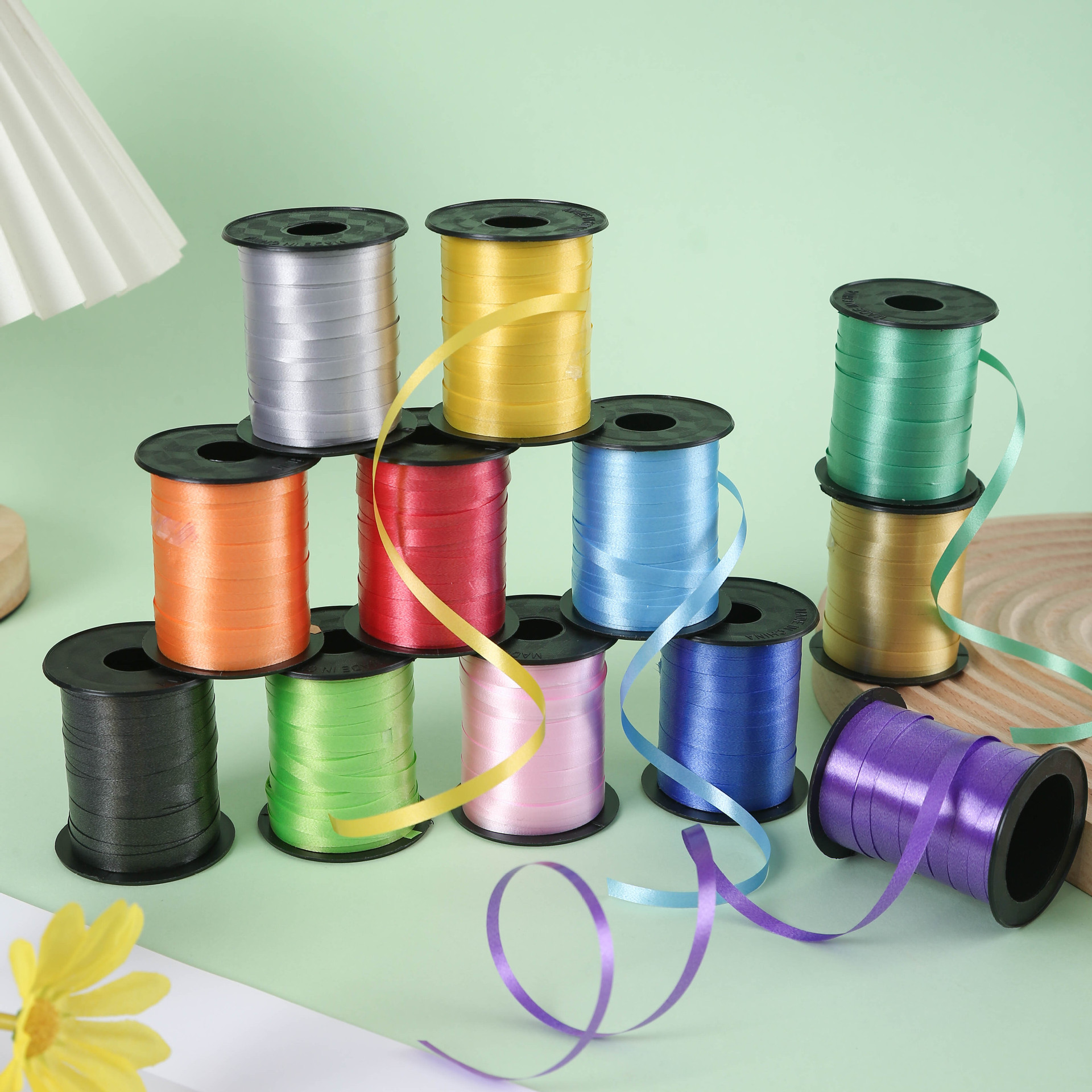 Cinta brillante de 250 yardas de Source Factory, cinta para banderines de cumpleaños, cinta para empaquetar regalos, decoración para bodas.