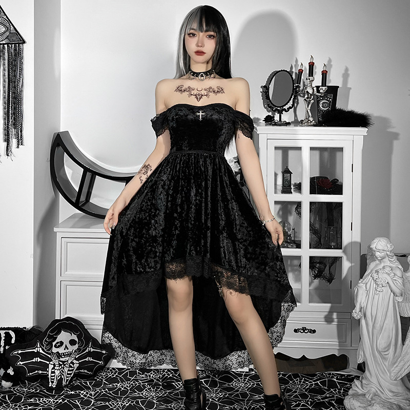 Gothic Style Wrap Chest Lace See-Through Mesh Dress NSGYB116282