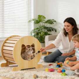 实木宠物滚筒造型窝猫兔通用半封闭猫猫头宠物躲避屋四季通用