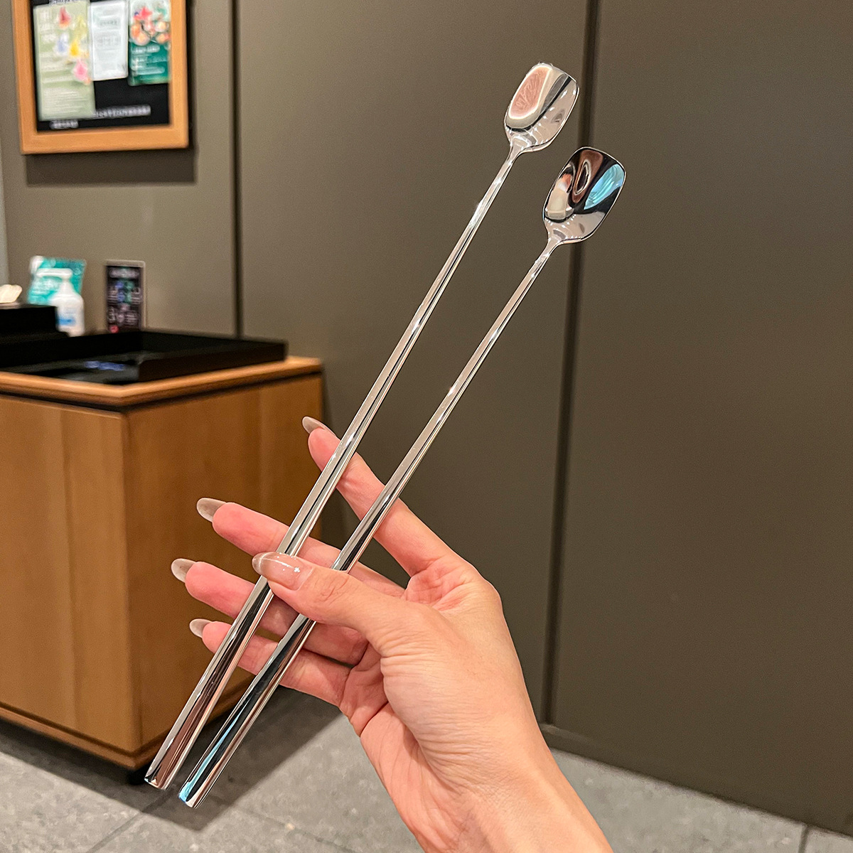 316 Stainless Steel Long-handled Coffee Fruit Tea Stirring Honey Long Square-headed Ice Spoon, Dessert Spoon_voghion.com