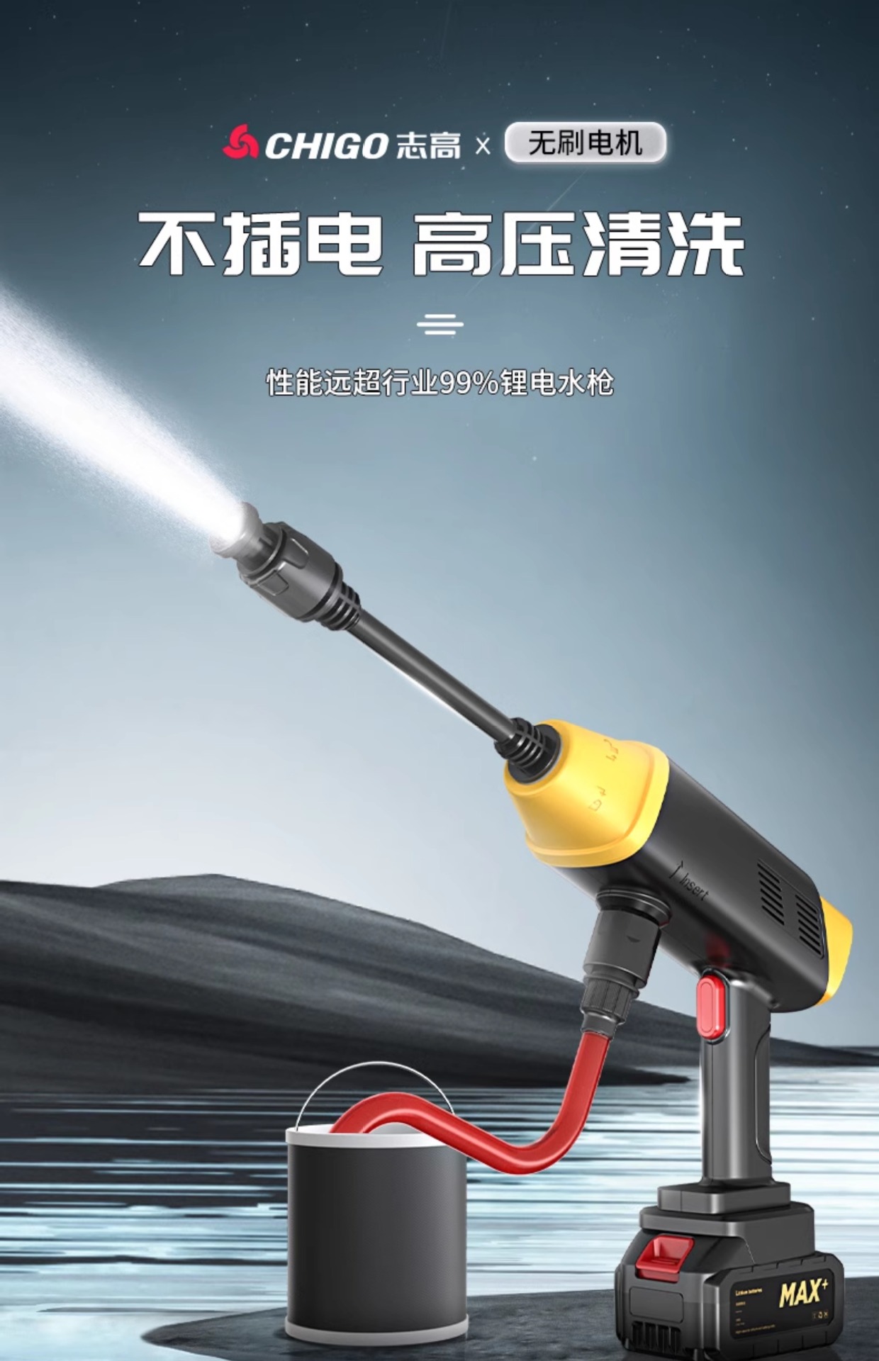 Wireless Car Washer High Pressure Water Gun Powerful Lithium Battery
