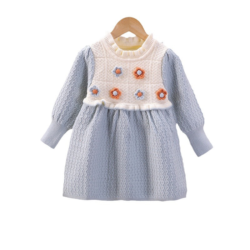 Niñas vestidos de suéter de otoño 2024 nuevas chicas falsas falda de dos piezas primavera y otoño bebé vestido de princesa de punto de moda