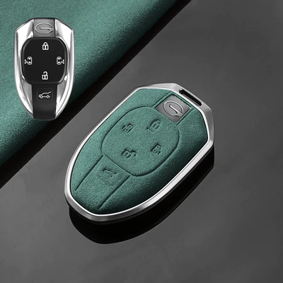 gs8 New m6pro Case Buckle | Car key bag - trumpchi-c-five-key-tarnish-aluminum-alloy-dark-green-suede-single-shell