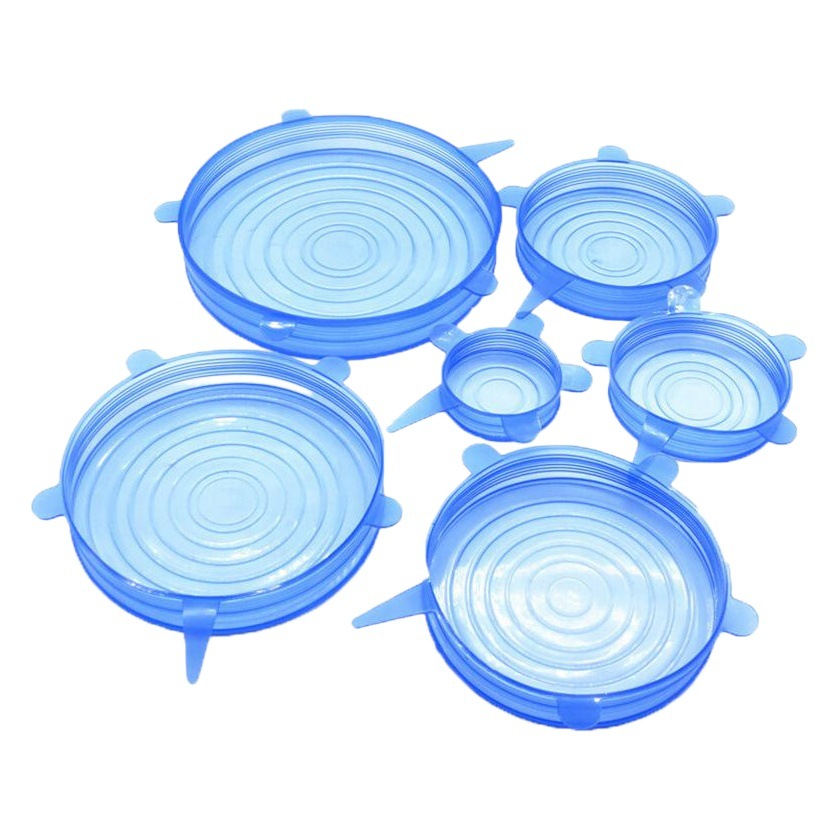 Cocina fresca-Mantenimiento de la cubierta de 6 piezas multi-funcional estirable fresco-mantenimiento de microondas horno redondo de silicona fresca-Mantenimiento de la cubierta de silicona