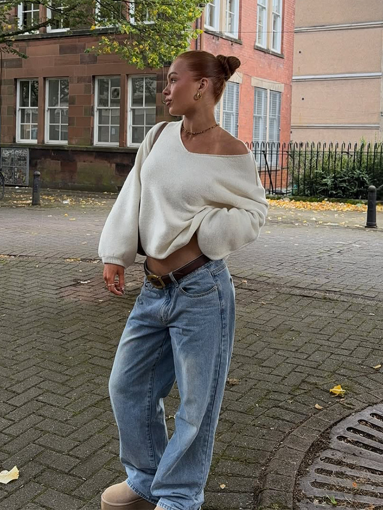 Moda simple suéter de punto de cuello en V de color sólido suéter de estilo europeo y americano 2025 nuevo otoño y invierno