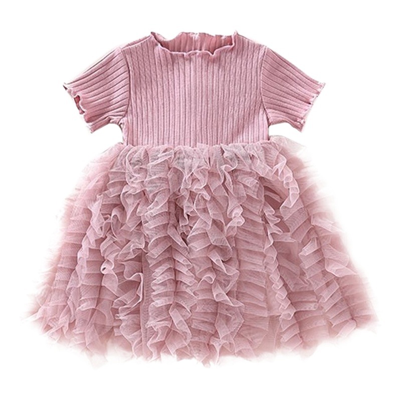 2024 verano nueva ropa para niños niñas vestido de bebé princesa falda de hilo estilo occidental mullido costura pastel falda vestido de verano