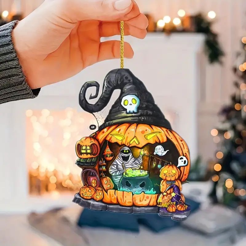 Nuevo cross-border Halloween acrílico calabaza casa colgante coche retrovisor colgante plano colgante llavero