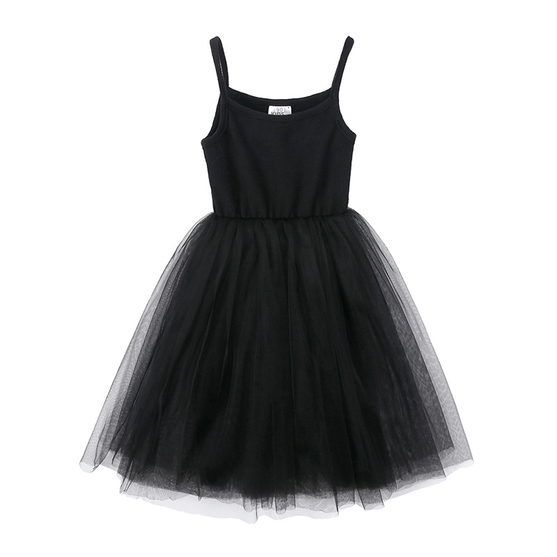 Knee-Length Dress Length Type Princess Cute Solid Color Cotton Girls Dresses