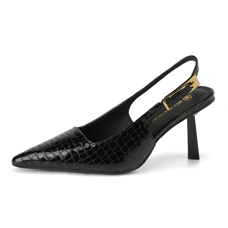 Verano nuevo estilo temperamento puntiagudo rojo vino sandalias de tacón alto moda femenina Baotou sexy charol trasero tacones altos vacíos