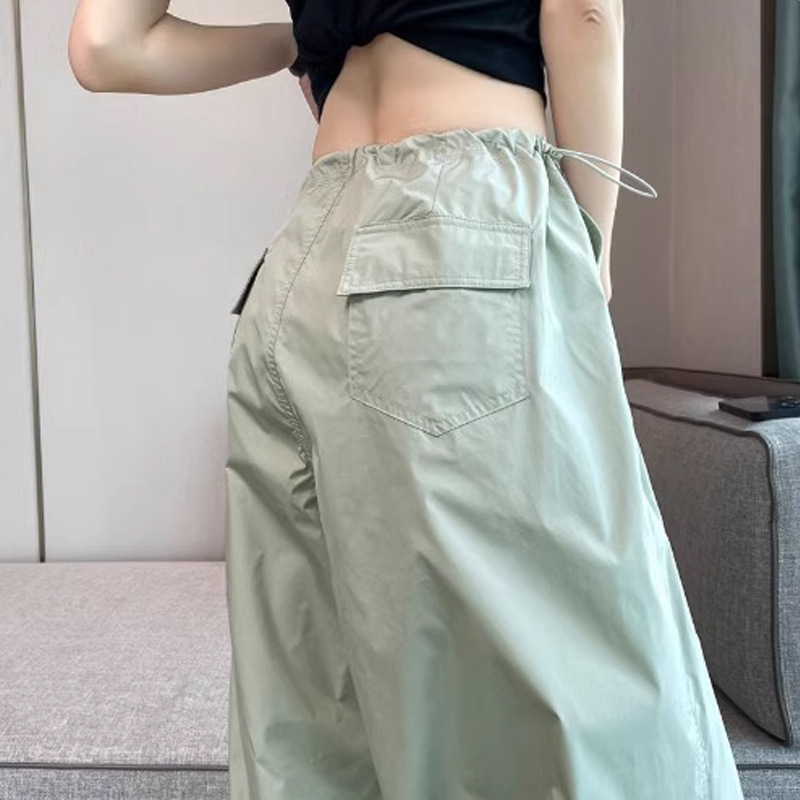 Quần ống rộng nữ chất lụa lạnh chống nắng, dáng suông mỏng nhẹ mùa hè — Mẫu thông thường màu xám nhạt, Màu trắng be mẫu dài, Màu hồng mẫu thông thường, Màu đen dáng nhỏ chi tiết 7