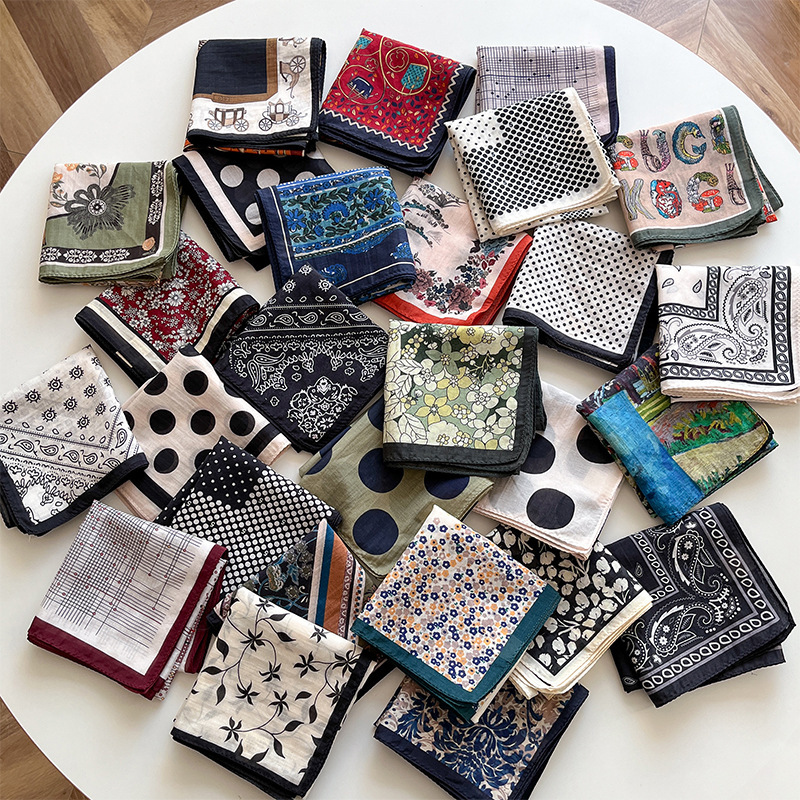 Summer Thin Silk Cotton Square Scarf 53 Small Square Scarf Korean Style Retro Literary Breathable Silk Cotton Scarf Fashionable Headscarf