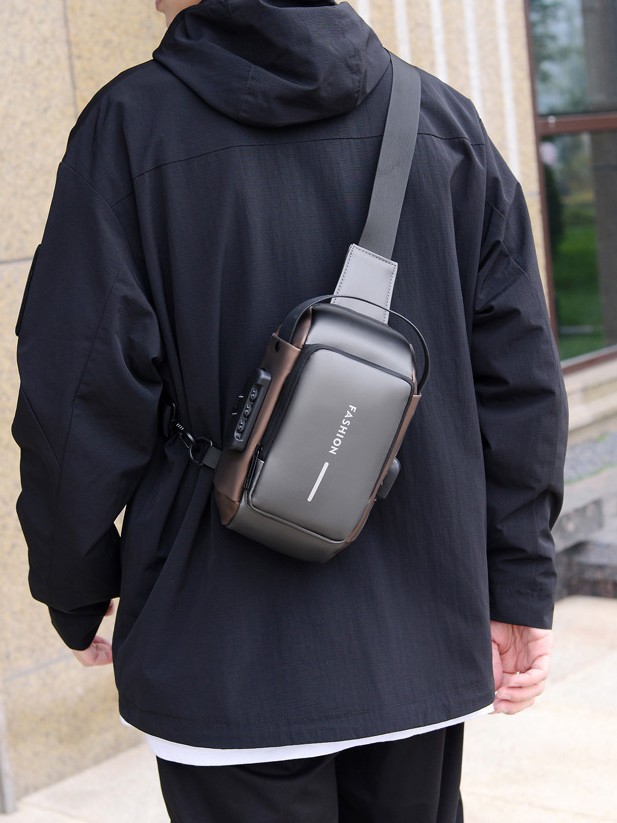 Carga USB explosión de estilo de moda de tramo oblicuo mochila deportiva anti-robo mochila pequeña multifuncional contraseña bloqueo bolso de pecho