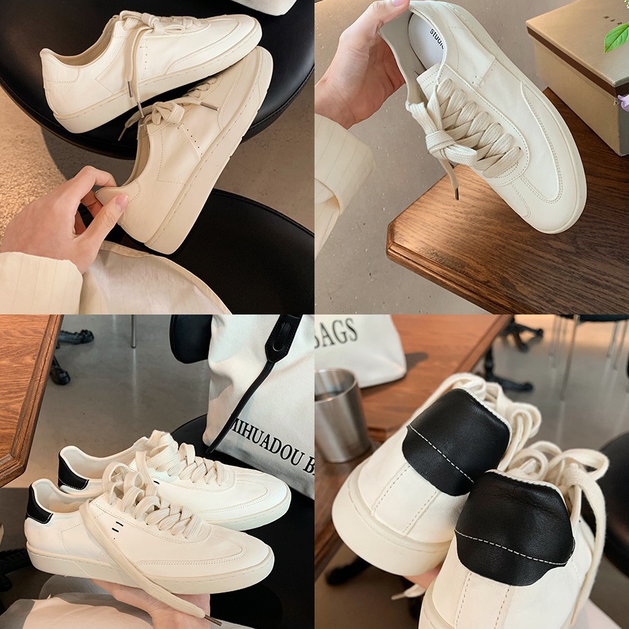 Grape Mom Studiolee Vintage Cowhide Laced Casual Versatile Sports Slip-on Round Toe White Women's New Shoes