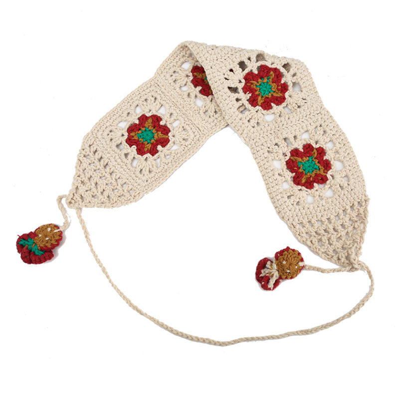 Francia cereza toallas triangulares mujeres primavera y otoño viajes padres-hijos gancho de punto flores hueco pañuelo de arte correa de pelo gorro