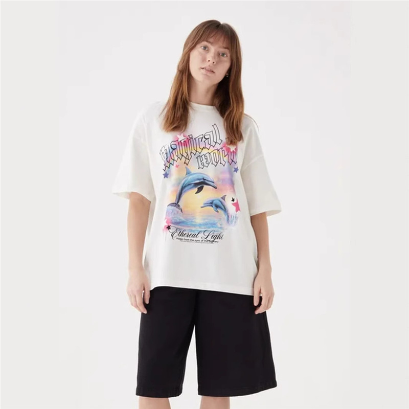 Dopamine T-Style Colorful Fashion Fun Short-Sleeve Loose Commuting 100% Versatile Lazy Top