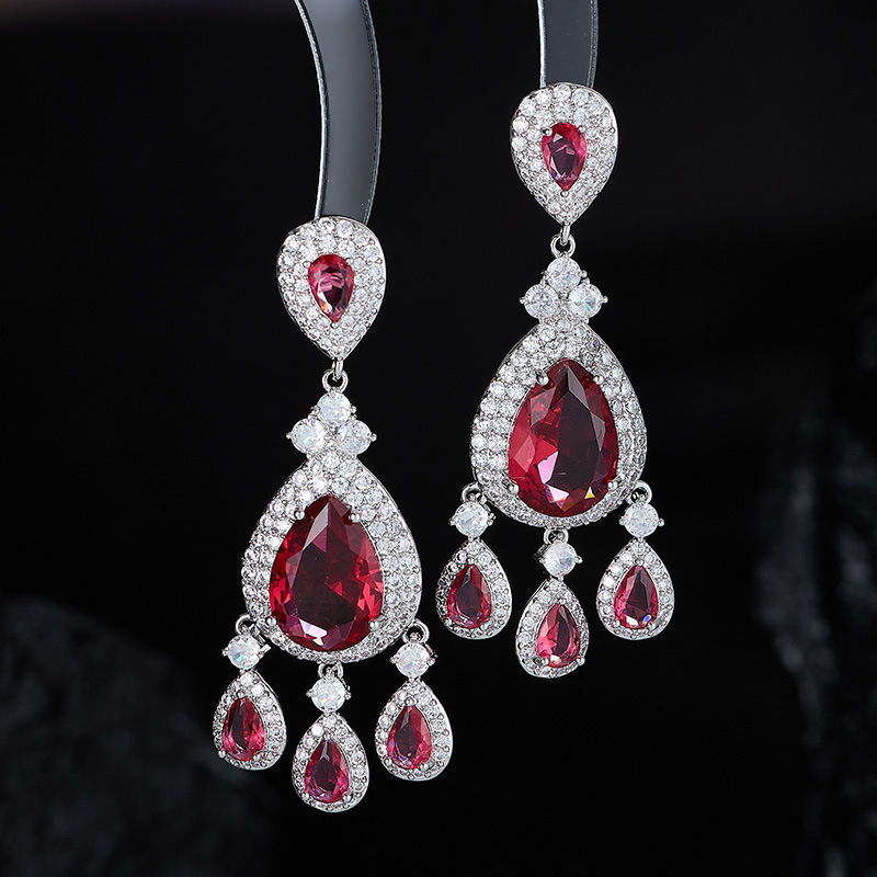 Ruby retro earrings drop-shaped