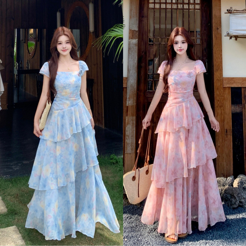 Transfronterizo 2026 verano nuevo estilo de moda francesa chica vestido de flores cortas de corte corte vestido de cintura delgado
