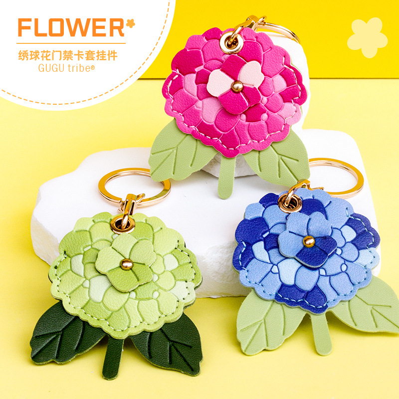 Funda para tarjetas de control de acceso de hortensias de alto valor, llavero, localizador, funda para tarjetas, regalo de San Valentín, colgante de equipaje, llavero