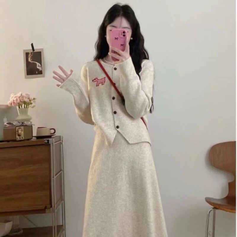 休闲气质半身裙套装女春秋新款韩版宽松显瘦高级感开衫时尚两件套|undefined