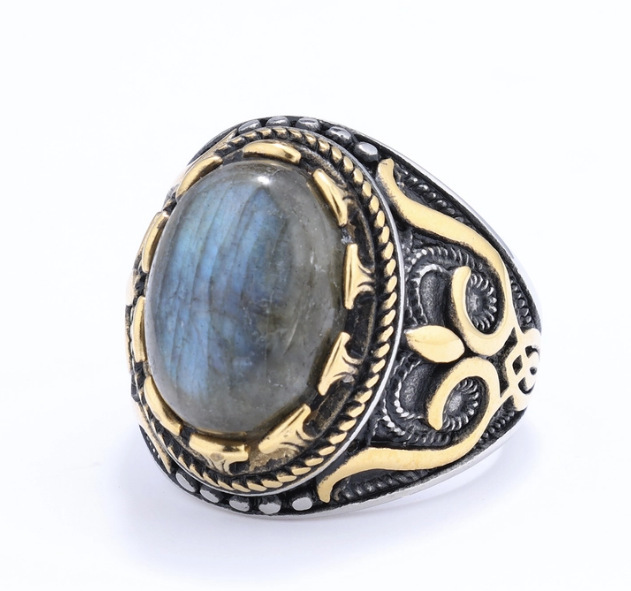 Anillo de acero inoxidable WISH con piedra preciosa para hombre, piedra preciosa ovalada grande y sencilla, anillo de moda urbana de estilo europeo y americano.