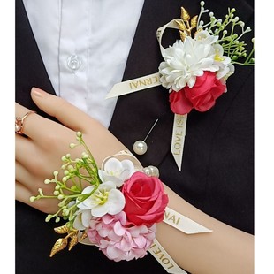 New Niche Personalized Corsage and Wrist Flower Combination for Travel, Photo Taking, Cocktail Party, Wedding, Bridesmaid and Groomsmen Corsage Accessories