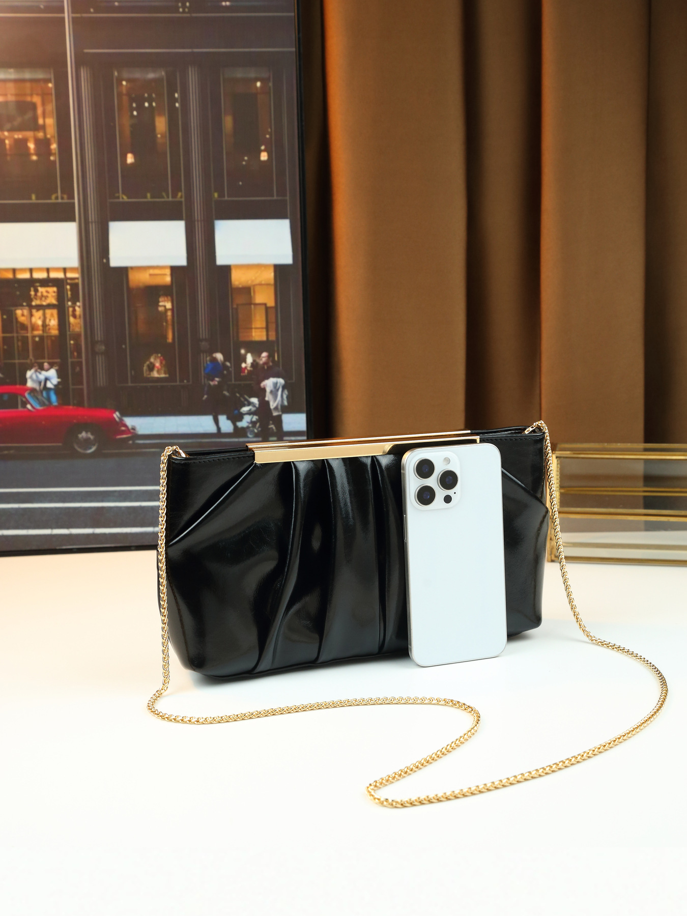 Elegante pochette da sera donna borsa a tracolla plissettata_voghion.com