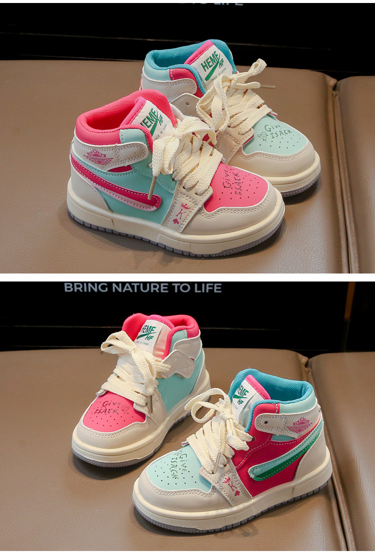 Children's Mid Top Leather Board Sneakers For Girls And Boys_voghion.com