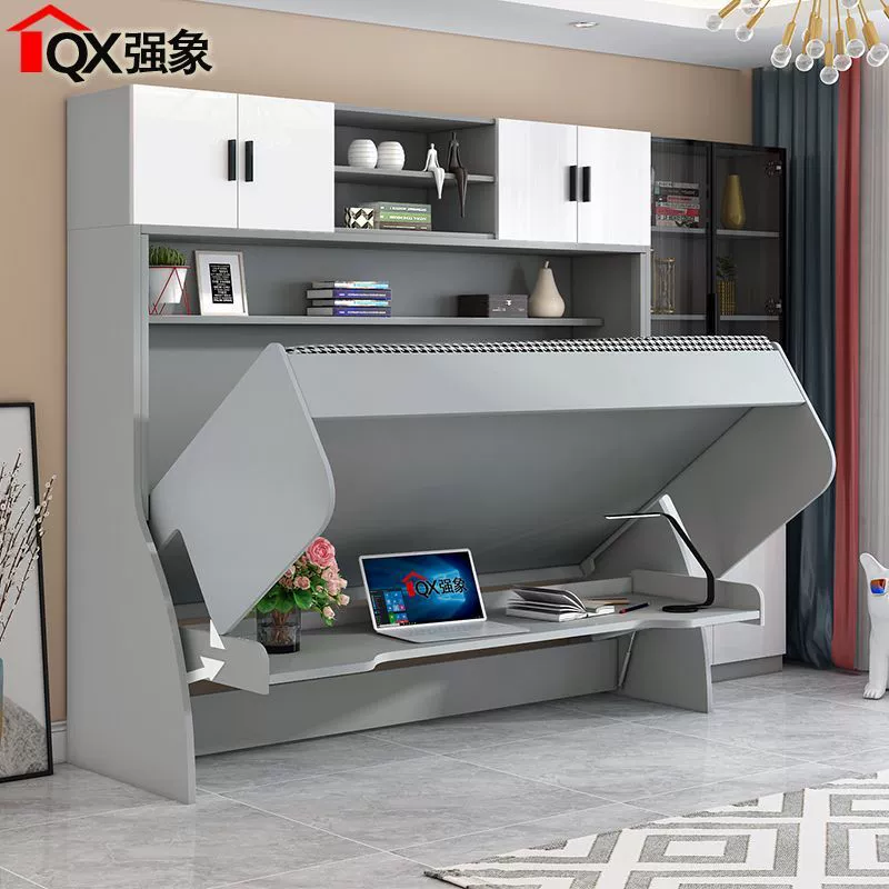 Невидимая кровать для маленьких помещений, раскладная кровать с письменным столом и встроенной книжной полкой, популярная складная односпальная многофункциональная кровать CH6.