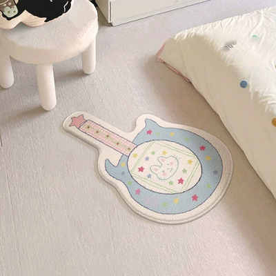 Avtomobil döşəmə paspasları, Bedside Blanket - blue-cute-bunny-guitar-4060cm-imitation-cashmere-dot-plastic-bottom