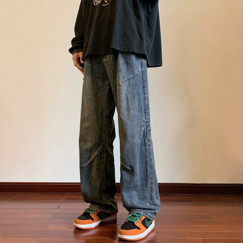 Men's Wide-Leg Denim Pants, Loose-Fit Straight Cut, American-Style High-Street Look—Spring/Summer Edition Cargo Pants