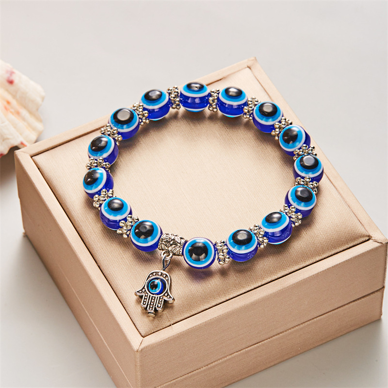 Cross-border new bohemian style fashion creative Palm eyes Devil's Eye Elastic beaded bracelet couple style Cross-border new bohemian style fashion creative Palm eyes Devil's Eye Elastic beaded bracelet couple style