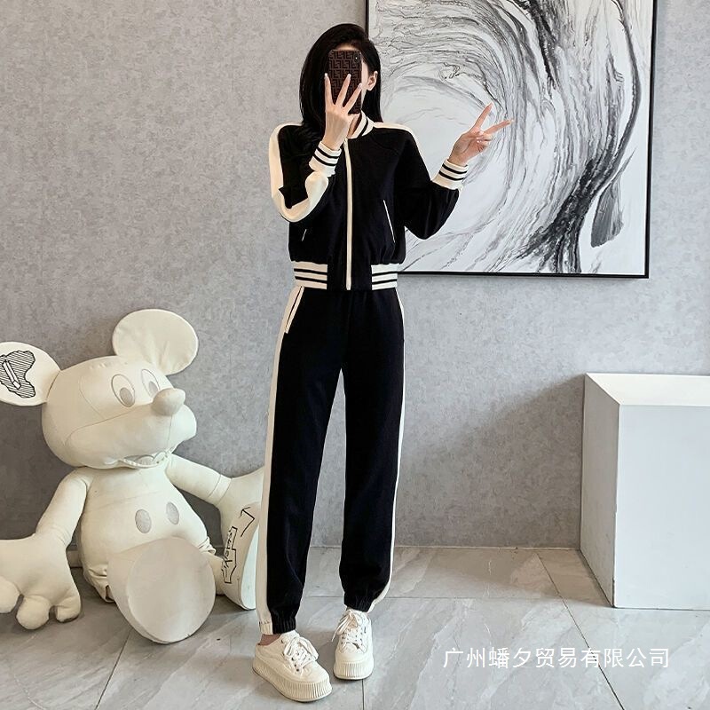 学院风运动套装女秋季2025新款休闲减龄拼接撞色棒球服时尚两件套|undefined