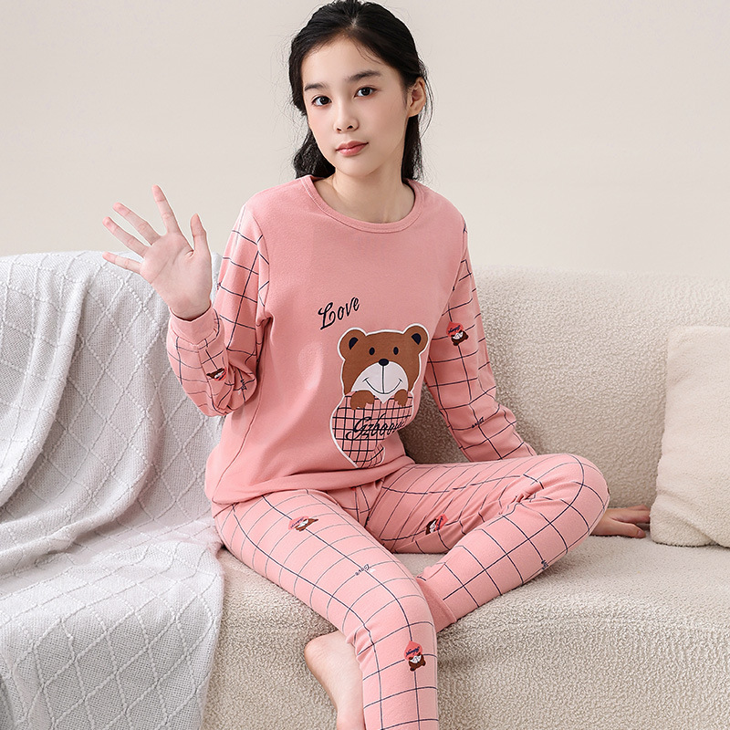 JS 핑크 체크무늬 곰
