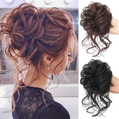 European and American wigs, fashionable hair buns, hair buns, fluffy and messy long beard braids, wigs, ponytail hair rings