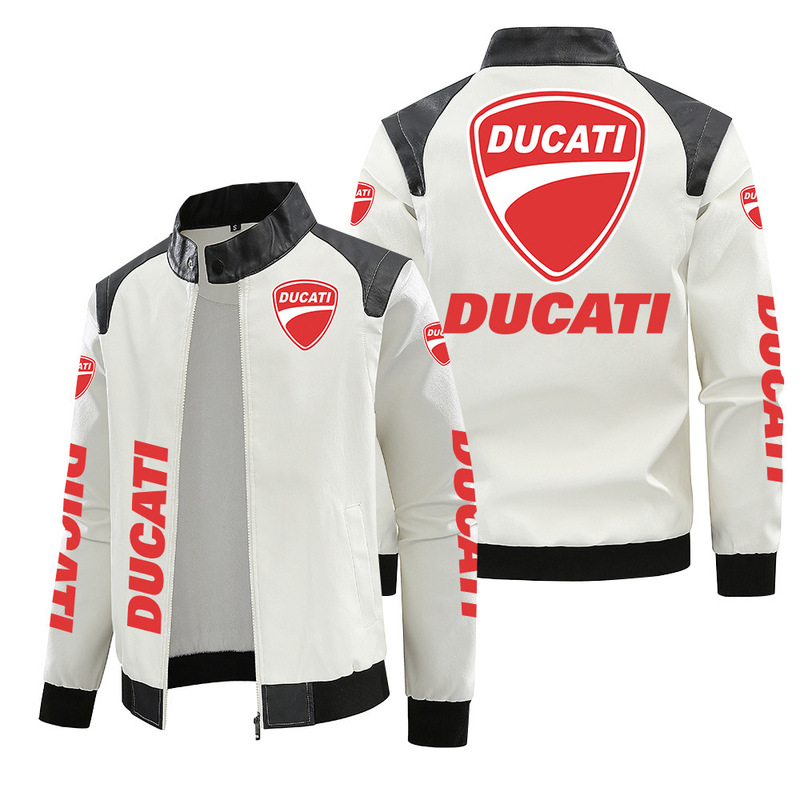 [European code fleece-lined] Ducati locomotive standard leather jacket plus size printed autumn and winter jacket pu high-grade men's clip