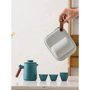 Ceramic Express Cup Travel Kung Fu Tea Set Carrying Bag One Pot Three or Four Cup Set Creative Gift Hand Accompanying Gift Cross-Border