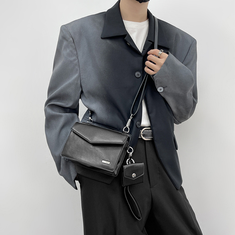 2026 Men's Trendy Ins-Style Japanese Small Crossbody Bag, Commuter Bag with a High-End Feel, Niche Designer Personality Small Square Bag Crossbody