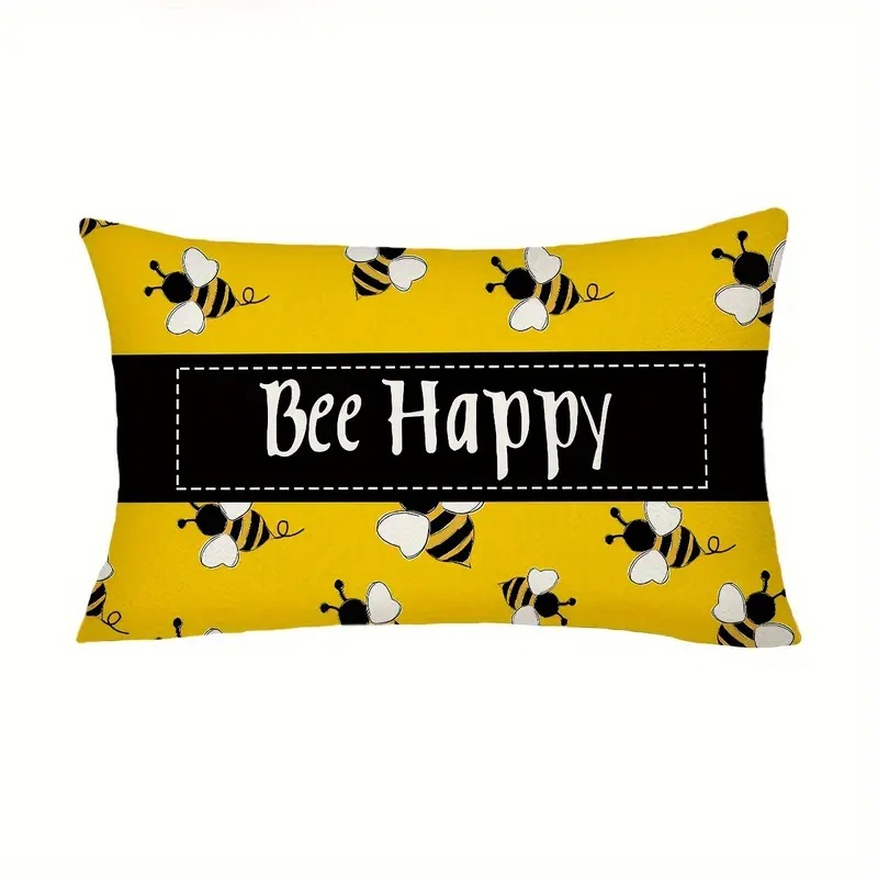 2024 explosión transfronteriza adorable patrón de abeja abraza almohada de impresión de lino Amazon mesa de sala de estar bandera dormitorio image 6