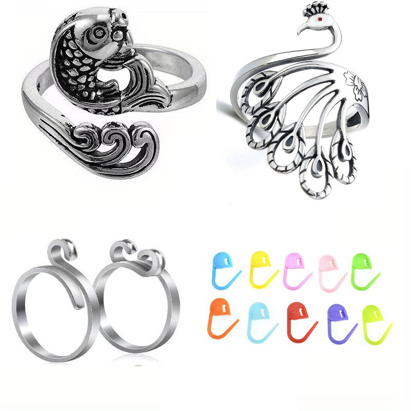 Ganchillo con hilo anillo cinta joyería gancho lana plata tailandesa apertura ajustable dedo índice tejido anillo de la cola con hebilla de marca