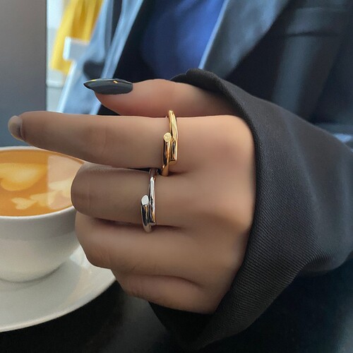 New Style Cold Wind Asymmetric Open Ring for Girls, Creative Overlapping Minority Design, Korean Version Ring