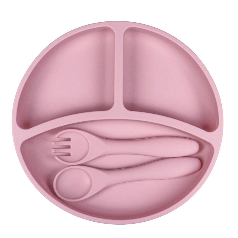 Nuevo producto de Amazon Bandeja de comida de silicona para bebés Bandeja de comida para niños Banquete dividido Tazón de comida para bebés Ventosa integrada de grado alimenticio