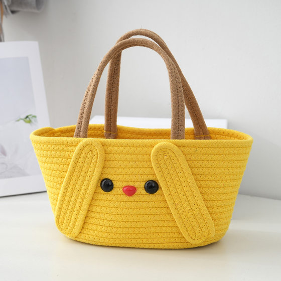 Cartoon style cotton rope woven handbag cute cotton rope woven bag daily travel cartoon cotton rope bag tote bag