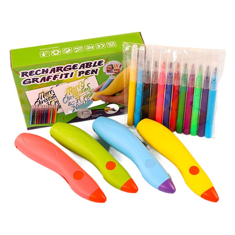 JSK pluma de inyección de tinta eléctrica traje seguro no tóxico lavable color pluma de los niños pintura pluma de inyección de tinta manual de bricolaje pulverización