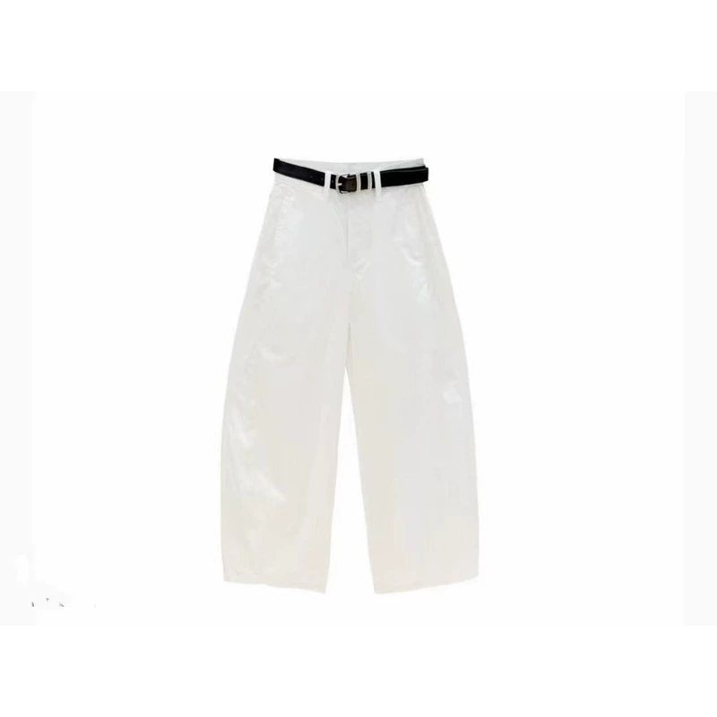 【送腰带】夏季纯色简约中腰八分裤时尚褶皱显瘦休闲风直筒裤女31